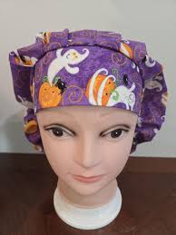 Pumpkins (6 Prints) Halloween Surgical Scrub Bouffant Hat