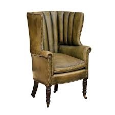 1870 English Library Barrel Wingback Chair In Green Leather Upholstery Vintage Wingback Chair Wingback Chair Leather Chair