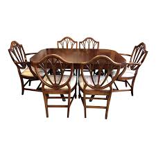 19th c pair of empire duncan phyfe flame mahogany chairs. Vintage Double Pedestal Dining Table Six Shield Back Chairs Design Plus Gallery