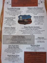And is aptly geared to cater to wander/sometimes lost travellers. Menu Picture Of Road Kill Cafe O K Saloon Seligman Tripadvisor