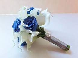 Blue lily bouquets are made with real touch, natural touch, fresh touch and floralmatique flowers as well as premium silk flowers, so they look and feel like the real thing! Bridesmaid Bouquets White Calla Lily Bouquet Royal Blue Etsy Rose Bridesmaid Bouquet Bridal Bouquet Blue Blue Wedding Flowers Bouquet