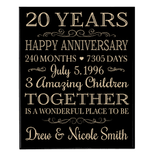 See more ideas about anniversary, 20 year anniversary, anniversary photos. Buy Personalized 20th Anniversary Gifts Ideas For Couple Happy 20 Year Anniversary Gift For Her And Her Family Established Dates To Remember 12 W X 15 H By Dayspring Milestones Black Solid