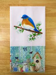 Bluebird Kitchen Towel Eastern Bluebird On Branch Painting Etsy Decorative Tea Towels Kitchen Decor Birds Hand Painted