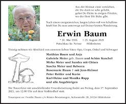 Traueranzeigen von Erwin Baum