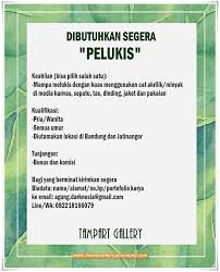 Ratusan iklan lowongan kerja smk bandung terbaru untuk lulusan sma, d3, s1, freshgraduate, freelance, part time, full time ditayangkan mencari lowongan kerja smk bandung bisa menjadi aktivitas yang sangat melelahkan, apalagi jika anda belum pernah mengunjungi bandung sebelumnya. Lowongan Kerja Pelukis Tampart Gallery Bandung Lowongan Kerja Bandung Lowongankerjabandung Com