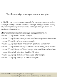 top 8 campaign manager resume samples