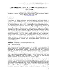Examples of joint ventures with your competitors. Pdf Joint Venture In Malaysian Constructing Companies