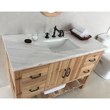 D vanity in dove grey with ceramic vanity top in white with white sink. Bellaterra Home Villa 48 In W X 22 In D X 36 In H Single Vanity In Natural With Marble Vanity Top In Jazz White With White Basin 6003 48 Nl Jw The Home Depot