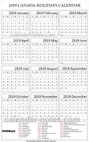 Canada Holiday 2019 Calendar Festivales Espana