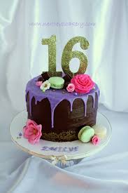 Birthday Cakes For 16 Year Old Boy 16 Year Old Girl Purple Mint Drip Cake Macarons Special Birthday Cakes Cake Birthday Cake