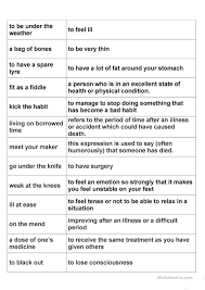 Health Idioms Idioms Idioms Activities Idioms And Proverbs
