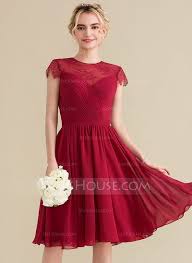 Us 136 00 A Line Princess Scoop Neck Knee Length Chiffon Lace Bridesmaid Dress With Ruffle Jj S House Chiffon Lace Lace Bridesmaid Dresses Lace Bridesmaids