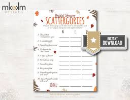 Bridal Shower Scattergories Festive Fall Theme Bridal Shower Game 2 Sizes Instant Do Bridal Shower Fall In Love Bridal Shower Bridal Shower Kitchen Theme