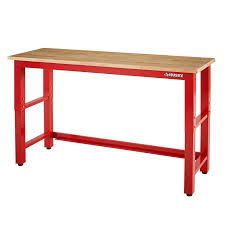 Husky 6 Ft Adjustable Height Solid Wood Top Workbench In Red Howt72xdb22 The Home Depot In 2020 Wood Top Workbench Adjustable Height Work Table Workbench