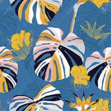Fq/tropical floral print on blue background cotton fabric planbcraftsupply 5 out of 5 stars (2,721) $ 3.02. Bright Summer Seamless Pattern Vector Contemporary Tropical Floral Royalty Free Cliparts Vectors And Stock Illustration Image 109481812