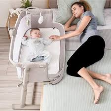 kidsclub 2 in 1 height adjustable infant bedside bassinet grey in 2021 baby bedside sleeper bedside sleeper baby nursery