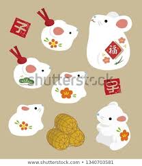 New Year Elements Mouse Dolls And Chinese Zodiac Sign Stamps And Bag Of Rice Translation Of Japanese Chinese New Year Design Chinese Crafts Chinese Zodiac Signs