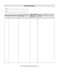 Printable Food Intake Record