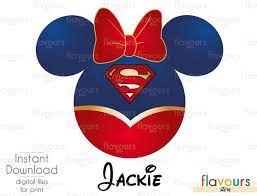 Supergirl Minnie Ears Disney Digital Files Printables Iron On Transfer Jpg Files Disney Cards Minnie Ears Minnie