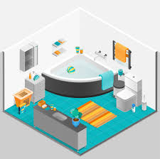Wine boxes add beautiful warm color and create easy storage. Free Vector Bathroom Interior Isometric Illustration