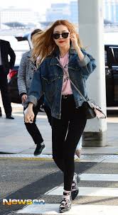 Denim Jacket With Black Pants Fashion Of Wonder Girls Sunmi Sweater Skirts Hipster