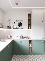 Minimal Kitchen Design With A Pop Of Color Sage On Trend Colors In 2019 Small Kitchen Makeovers Kitchen Design Small Kitchen Decor
