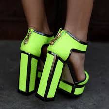 Black And Lime Green Shoes Shoes Fluro Green Lime Green Black Outline Zipper High Heels High Heel Shoes Chunky Heels Chunky Heels Vintage Hippy Party He Neon Shoes Neon Heels Green Heels