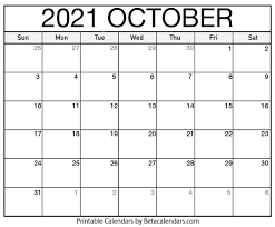 October 2021 Calendar Blank Printable Monthly Calendars