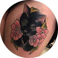 Black Cat And Flowers Tattoo Black Cat Tattoos Cat Tattoo Designs Pet Tattoo