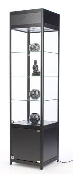 Led Display Case Tower For Collectibles In 2021 Glass Cabinets Display Tempered Glass Shelves Glass Wall Shelves