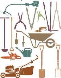 Tight Silhouette Illustrations Of Garden Tools Rake Shovel Hoe Garden Tools Garden Silhouette Illustration