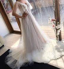 Instock Modern Boho 3d Flower Tulle Lace Applique Wedding Dress 2018 2019 Custom Made Boho Plus Size Party Train Real Photo A Line V Cutout Applique Wedding Dress Lace Applique Wedding Dress Fall Wedding Dresses