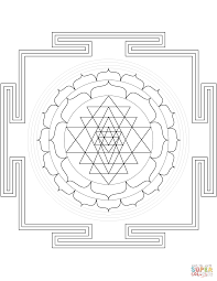 Mandala is a complex, symmetrical or asymmetrical ornament that represents a microcosm of the entire universe. Sri Yantra Mandala Coloring Page Free Printable Coloring Pages Mandala Coloring Pages Mandala Coloring Sacred Geometry Art