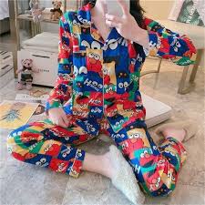 Pyjama en coton pour femmes, ensemble 2 pièces, vêtements d'été, Cardigan à  manches longues, grande taille, chemise de nuit dessin animé, 2021 | Rakuten