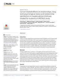 If a relationship becomes strained, you could consider trying individual or family counseling to help. Pdf Cancer Related Effects On Relationships Long Term Psychological Status And Relationship Satisfaction In Couples Whose Child Was Treated For Leukemia A Petale Study
