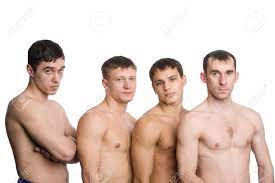 Eine Gruppe Junger Männer Mit Muskulösen Körper, Nackt Bis Zur Taille.  Lizenzfreie Fotos, Bilder und Stock Fotografie. Image 10332998.