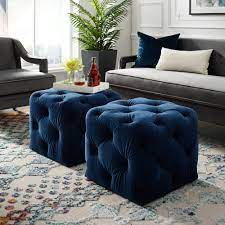 Shop Chad Velvet Or Linen Ottoman Square Modern Allover Tufted Design On Sale Free Shipping Today Ottoman Decor Blue Living Room Decor Blue Ottoman