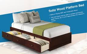 Amazon Com Hooseng Twin Size Platform Bed Frame With Three Drawers Sturdy Wood Structure Small Space No Box Spring Needed Brown Cherry Furniture Decor