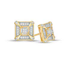 4.5 out of 5 stars. Men S 1 8 Ct T W Quad Diamond Vintage Style Frame Stud Earrings In Sterling Silver With 14k Gold Plate Zales Outlet