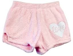 Light Pink Pajama Shorts with white glitter heart and script love
