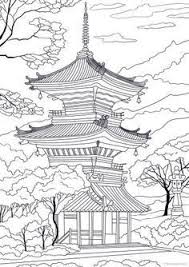 Japanese Temple Japanese Temple Malbuch Vorlagen Japanische Tattoos Motive Japanischer Tempel