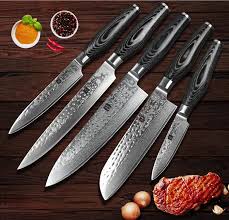 5 Piece Hammered Damascus Steel Chef Set Kitchen Knives Chef Knife Knife