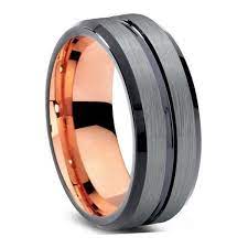 Custom Personalised Charcoal Grooved And Rose Gold Tungsten Ring Rose Gold Tungsten Ring Rose Gold Tungsten Gold Tungsten Ring