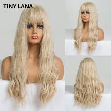 Tiny Lana Long Light Blonde Wigs With Bangs Heat Resistant Synthetic Wavy Wigs For Women African American Fashion Hairs Peruca Aliexpress