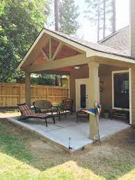Gable Roof Patio Cover With Wood Stained Ceiling Covered Patio Design Concrete Patio Patio Makeover