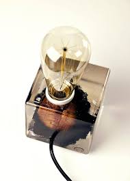 burned plum tree stump submerged in epoxy resin lamp warm nastolnaya lampa lampa svetilniki