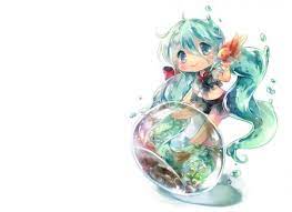 Bottle Miku Hatsune Miku Chibi Adorable Pretty Aqua Hair Anime Goldfish Girl Water Female Bottle Kawaii Nice Twintails W Miku Anime Anime World