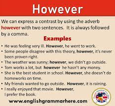 Using a comma after however. How To Use However In English Definition And Example Sentences English Grammar Here