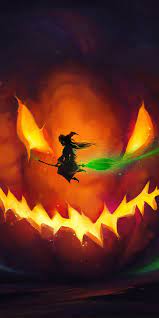 1080x2160 2019 Halloween Witch Flight Pumpkin Glow Art Wallpaper Witch Wallpaper Scary Wallpaper Halloween Wallpaper Iphone