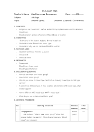 Blood Type Lesson Plan